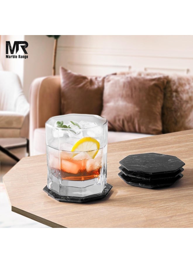 MARBLE RANGE Handmade Black Marble Coasters Set of 6, Drink Coasters with Holder for Dining Table, Coffee Bar Accessories, Home Décor, Perfect for Kitchen, Living Room, or Gift - Image 3